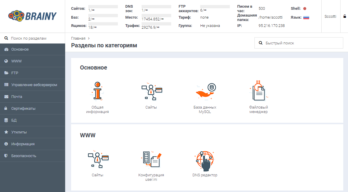Панель управления Brainy